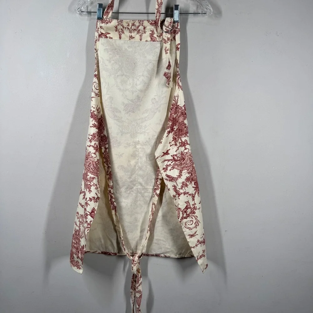 Williams Sonoma Foret Enchantee Toile Apron Red Cream Cotton Twill USA Made NWT